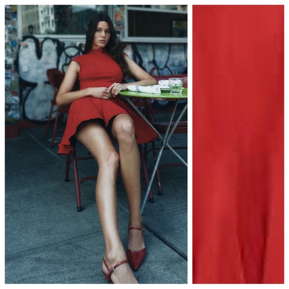 NWT. Zara ZW Collection Red Cotton Blend Godet Mini Dress. Size M. - Picture 2 of 10